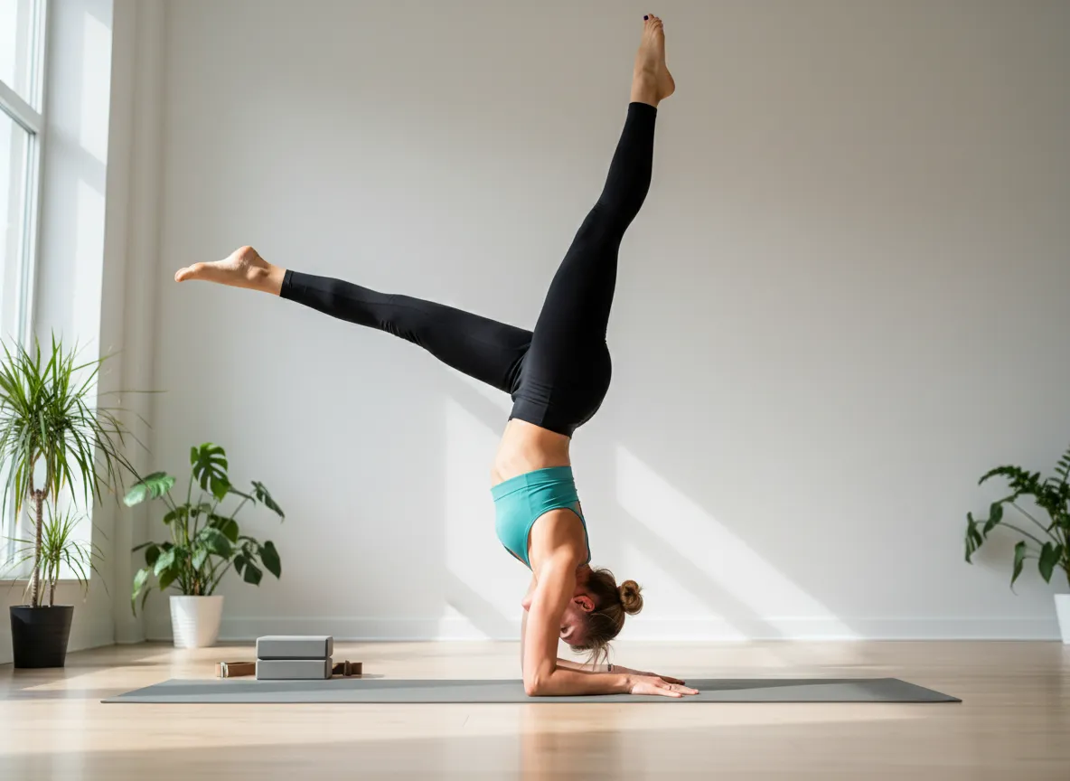 Yoga teacher demonstrating arc and lift in an arm balance