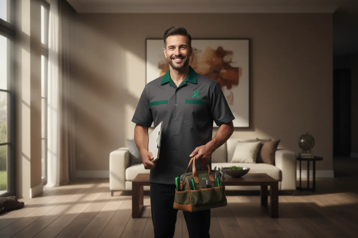 Handyman performing preventative maintenance check