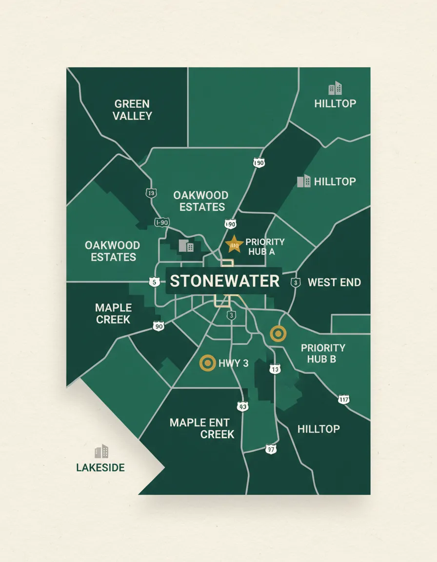 Map showing our local handyman service areas