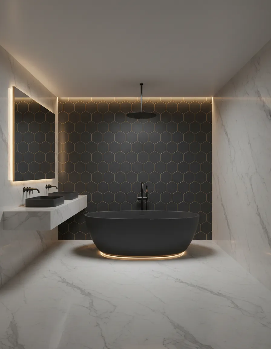 High-end, clean bathroom remodel showcasing transparency and quality