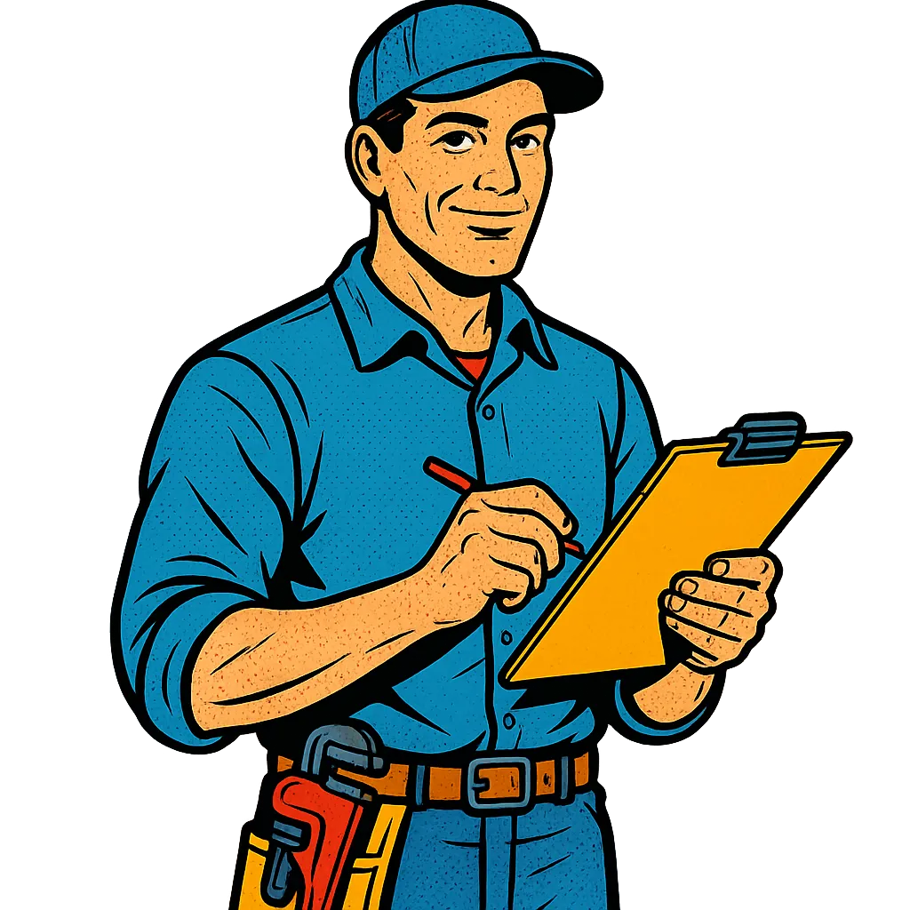 Confident home service professional holding a clipboard in 1960s Retro Pop Art style