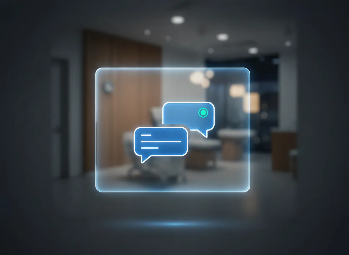 Automation Glass Panel showing chat bubbles over a clinic background