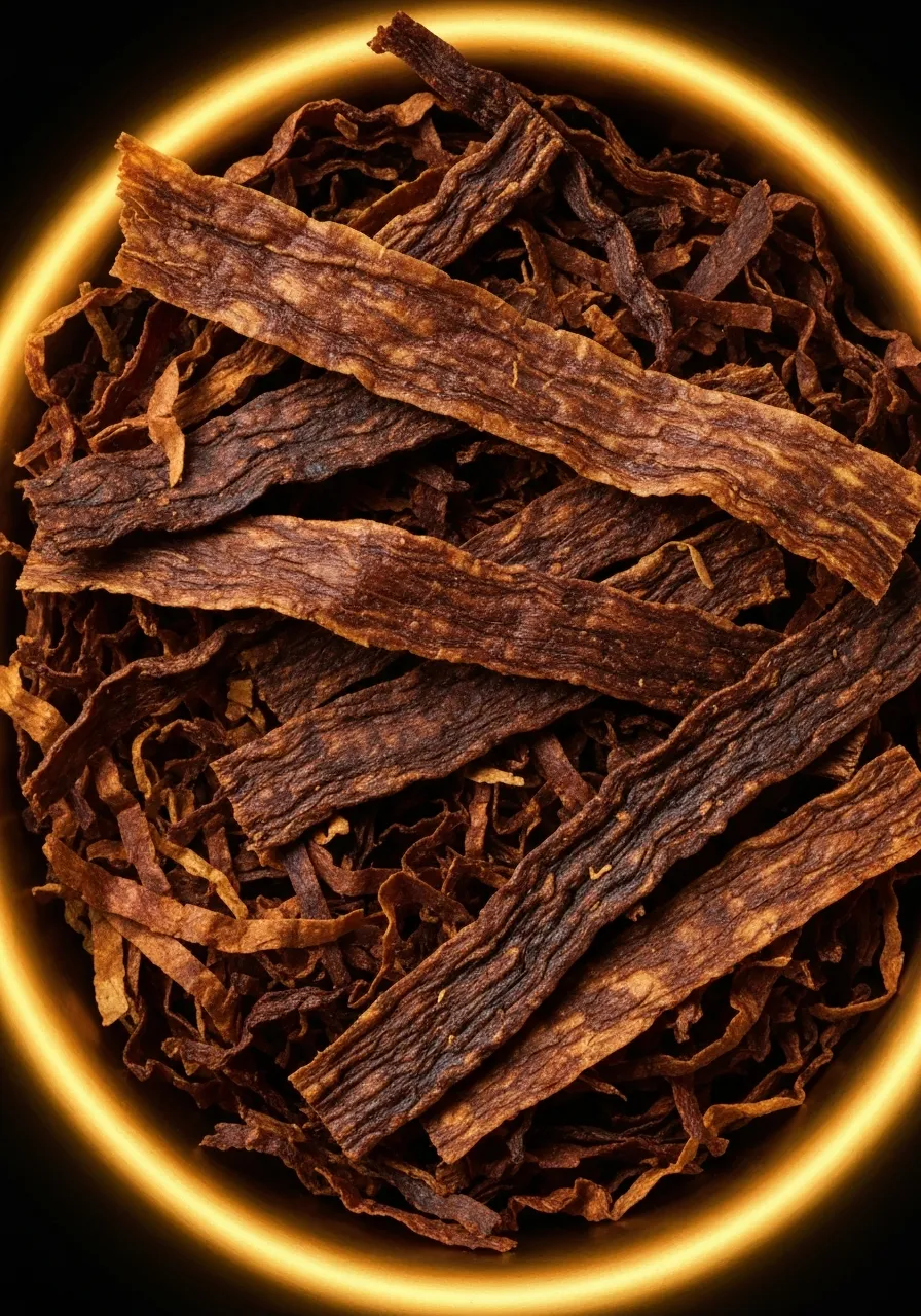 Rich ribbons of aged pipe tobacco