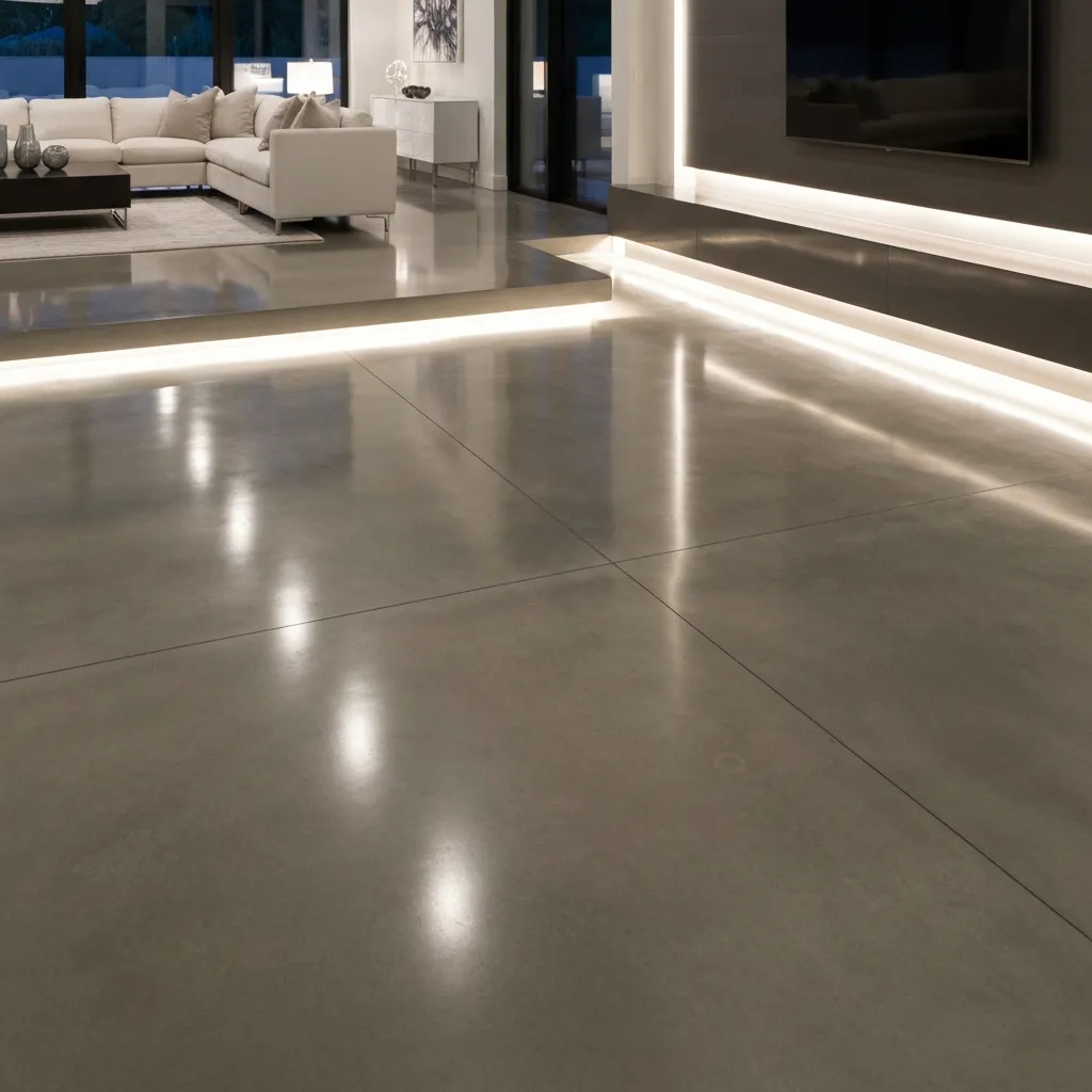 Polished concrete living area