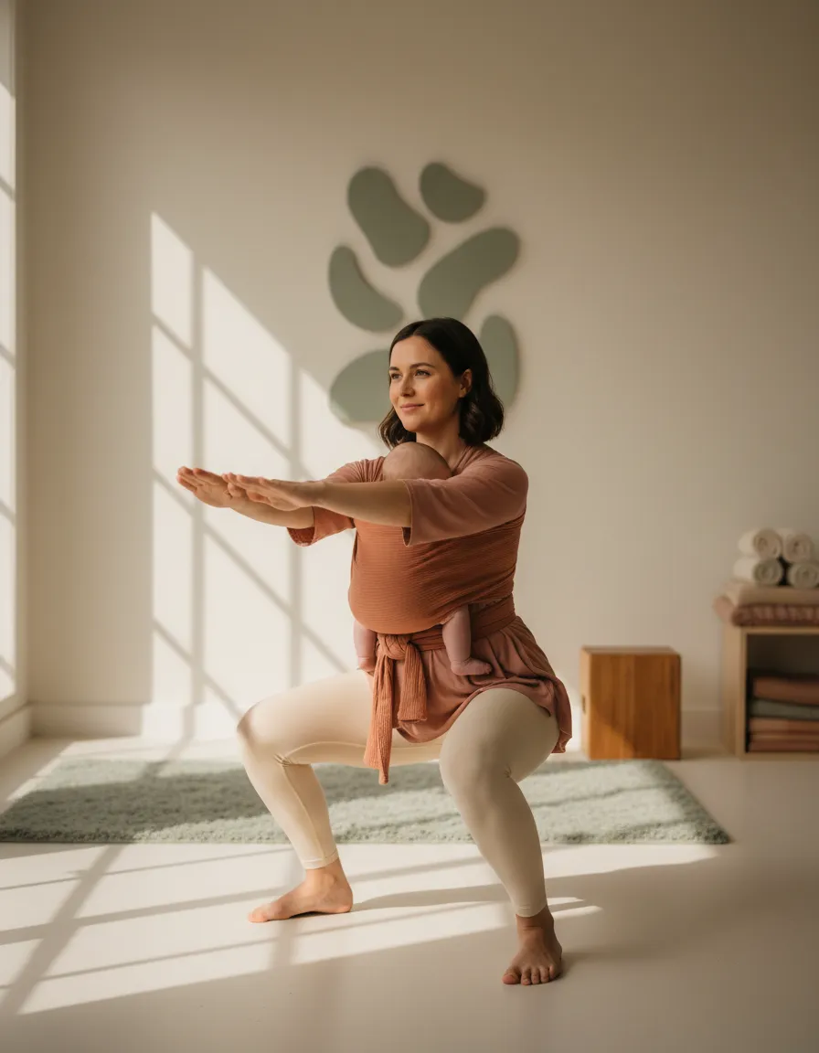 Madeleine Gray conducting a babywearing-friendly holistic personal training session