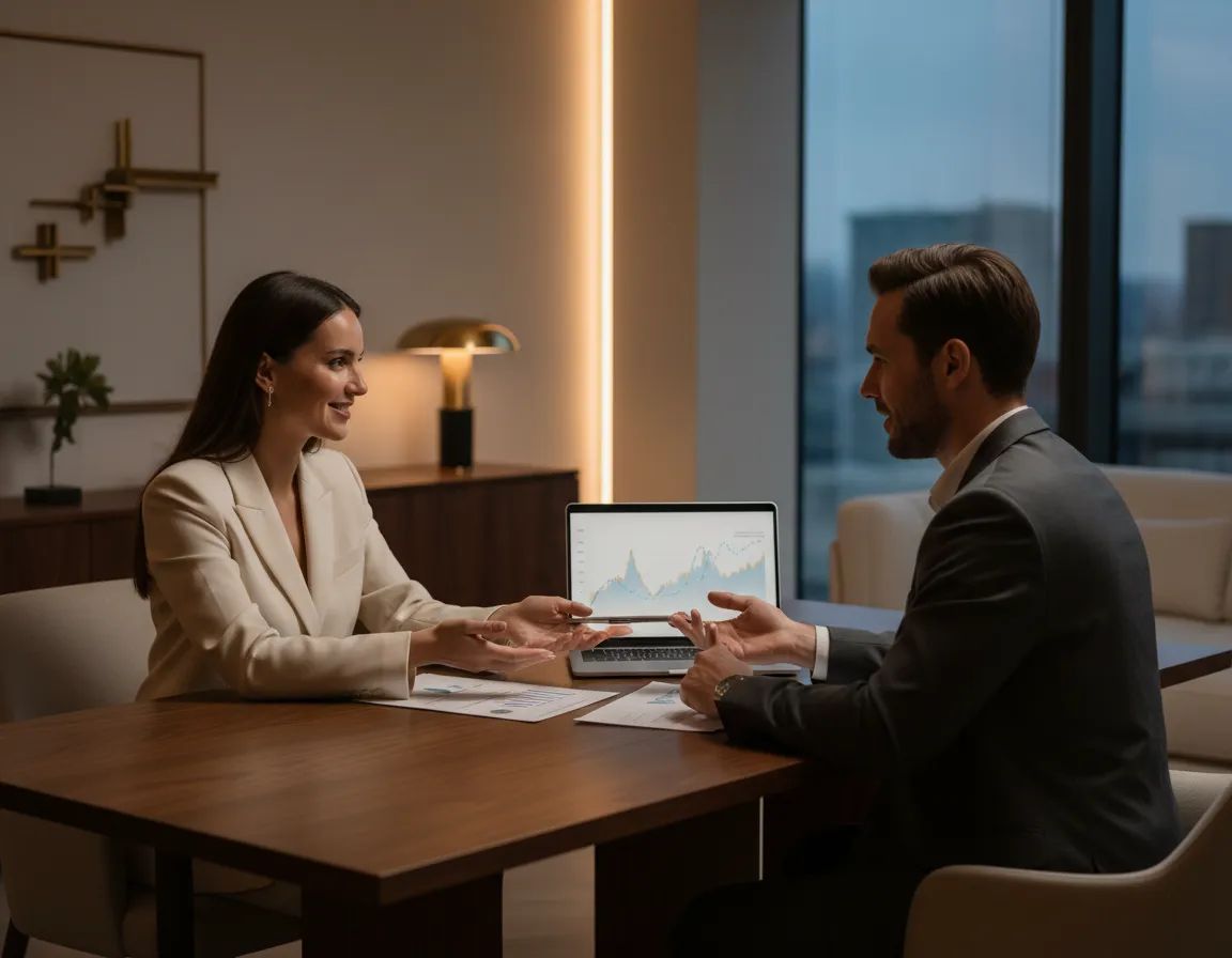 Professional financial consultant meeting with client