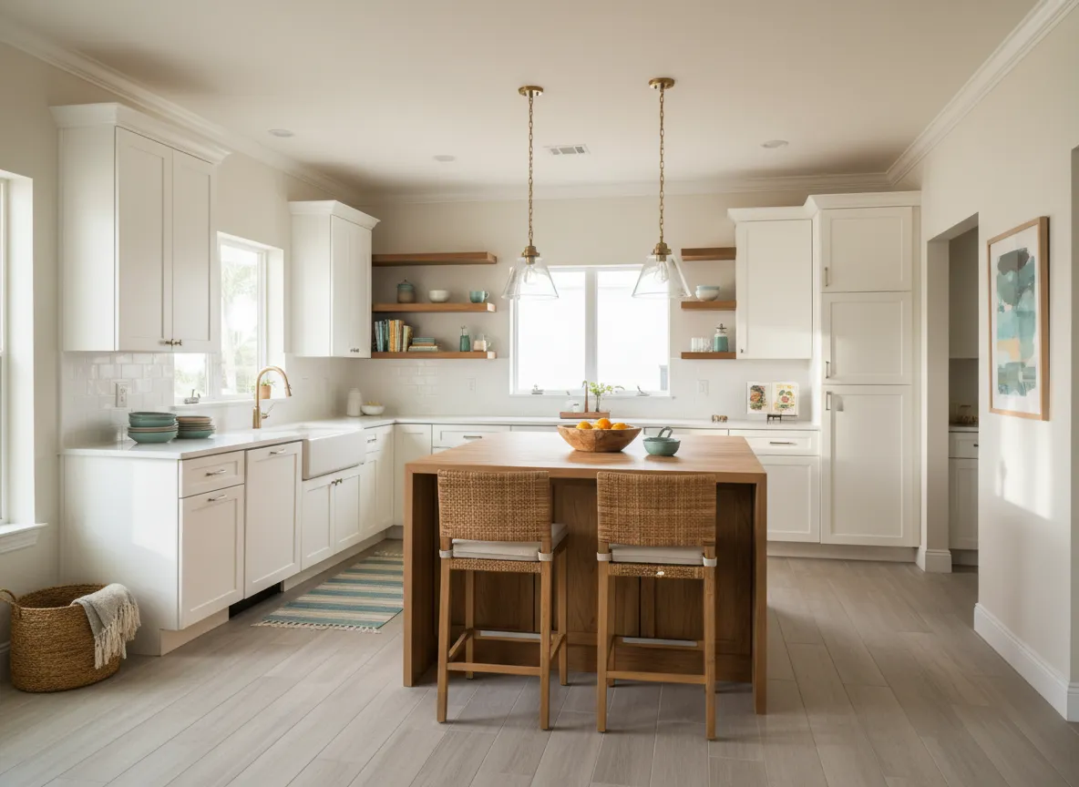 Bright, modern remodeled kitchen with island seating