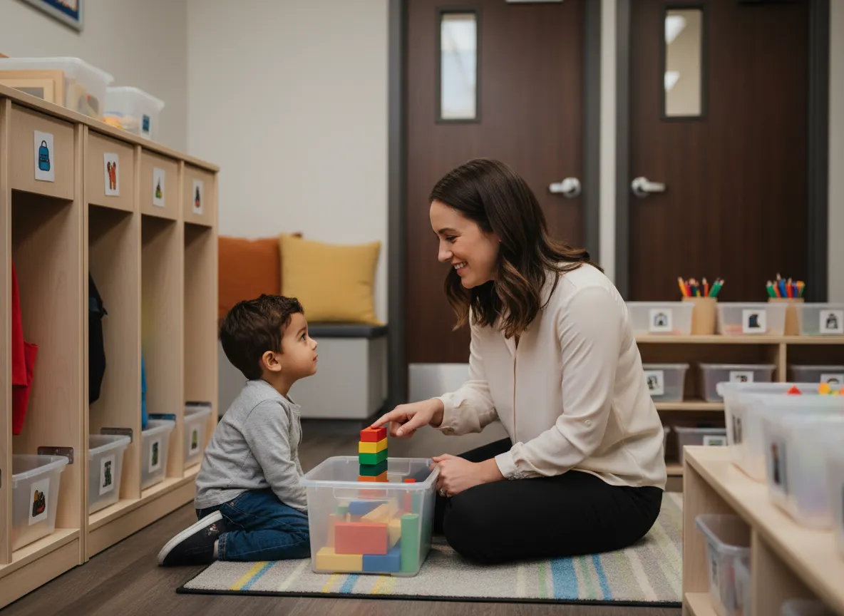 Secure and caring school environment with teacher and children