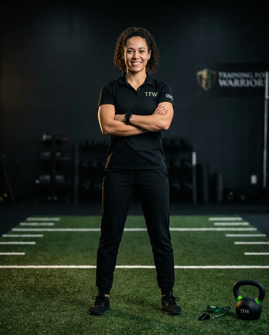 Coach Gemma Baker standing proudly on the training turf