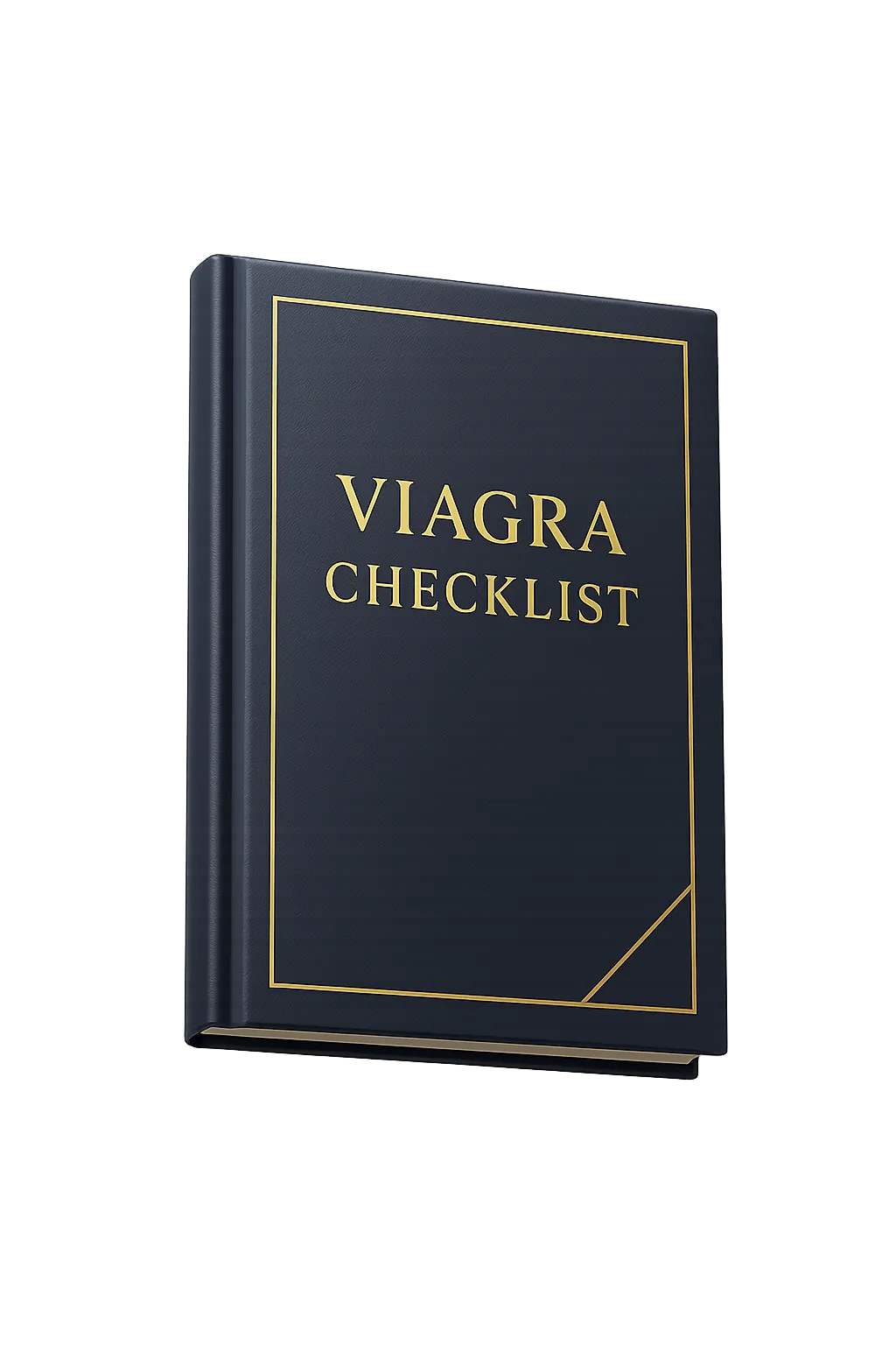 Floating 3D gold-foil eBook mockup of the Viagra Checklist
