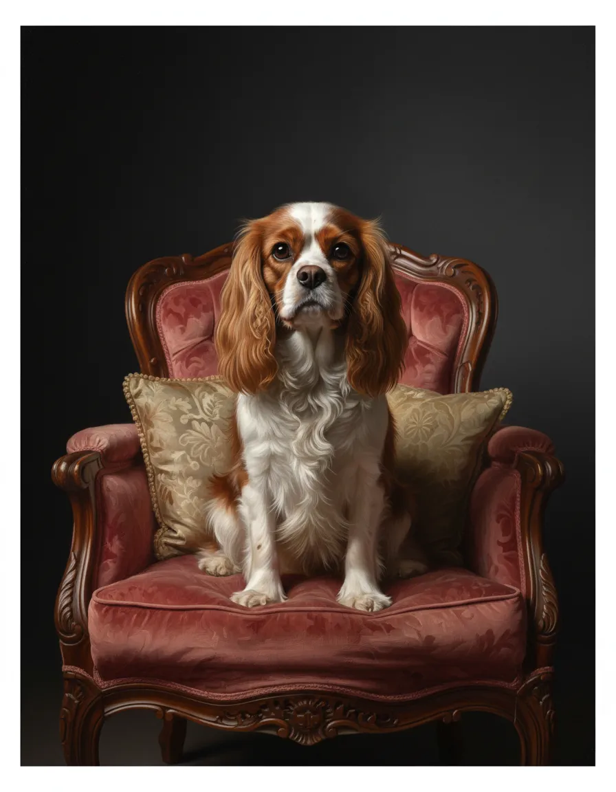A regal oil-painted style portrait of a noble dog