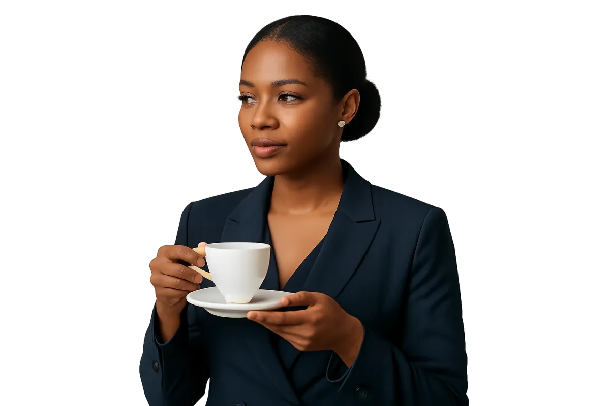 Attendee holding a teacup aboard VelvetVoyage for Vegas Girl Events