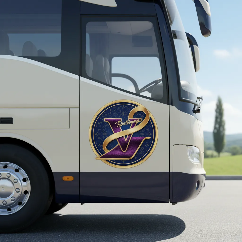 Branded signage on the VelvetVoyage coach exterior.