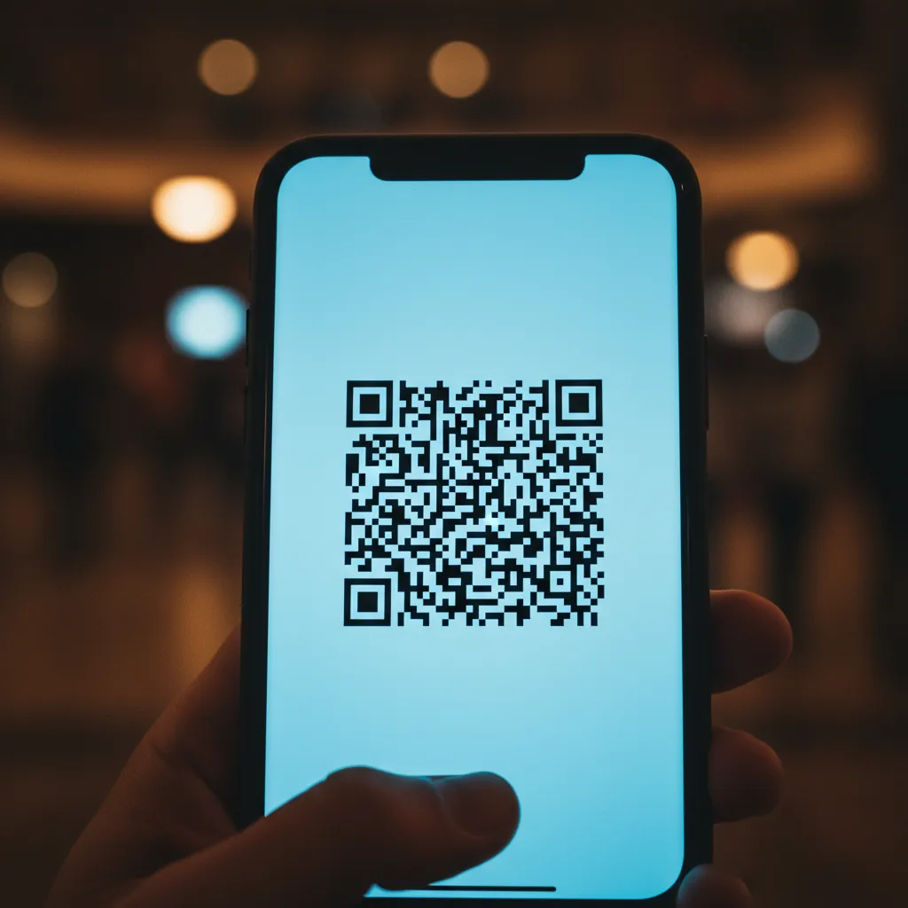 Close-up of ticket QR code on a phone.
