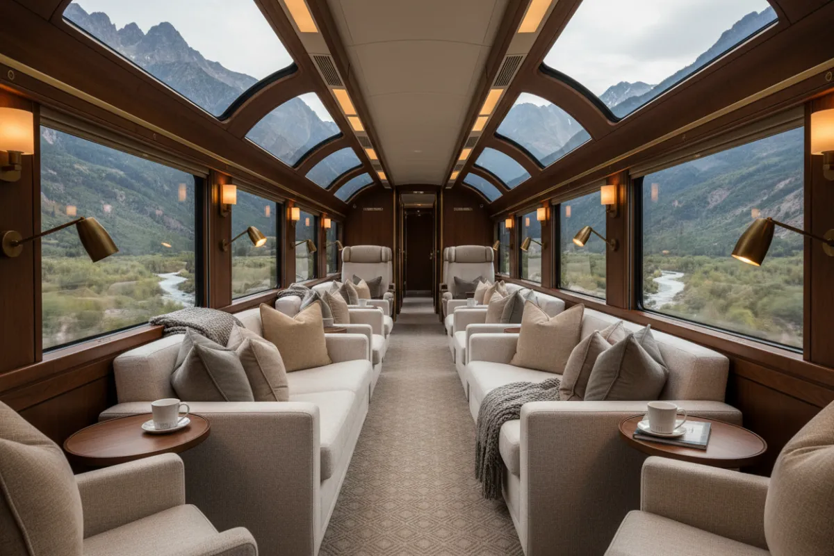 Interior coach with plush seating and panoramic windows for a comfortable Strip tour
