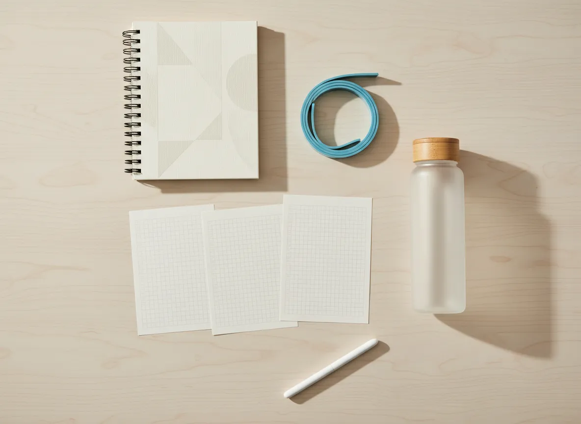 Hands-on health workshop supplies such as bands, workbook, and water bottle