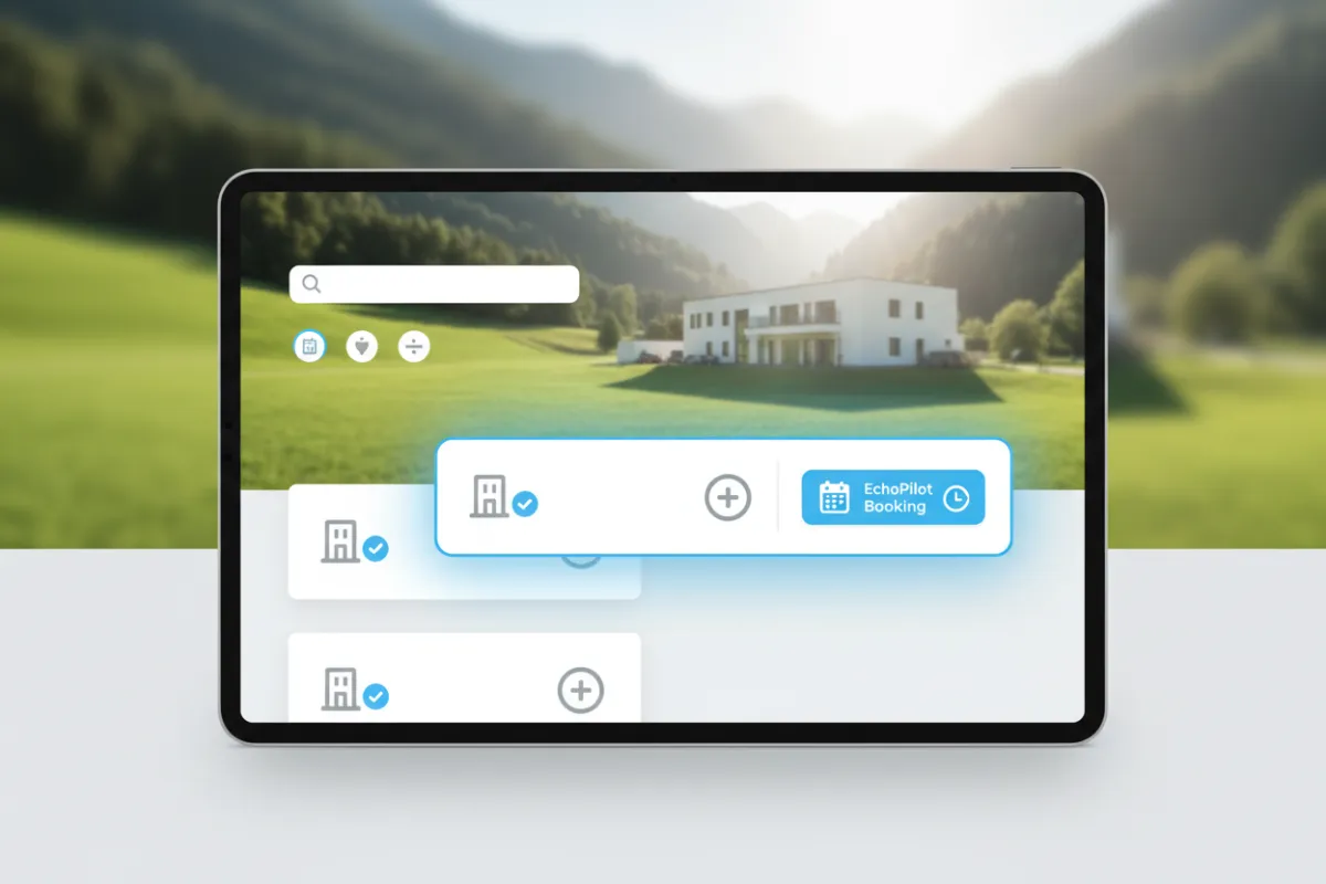 Local search results showing a clinic listing highlighted with an EchoPilot booking call-to-action.