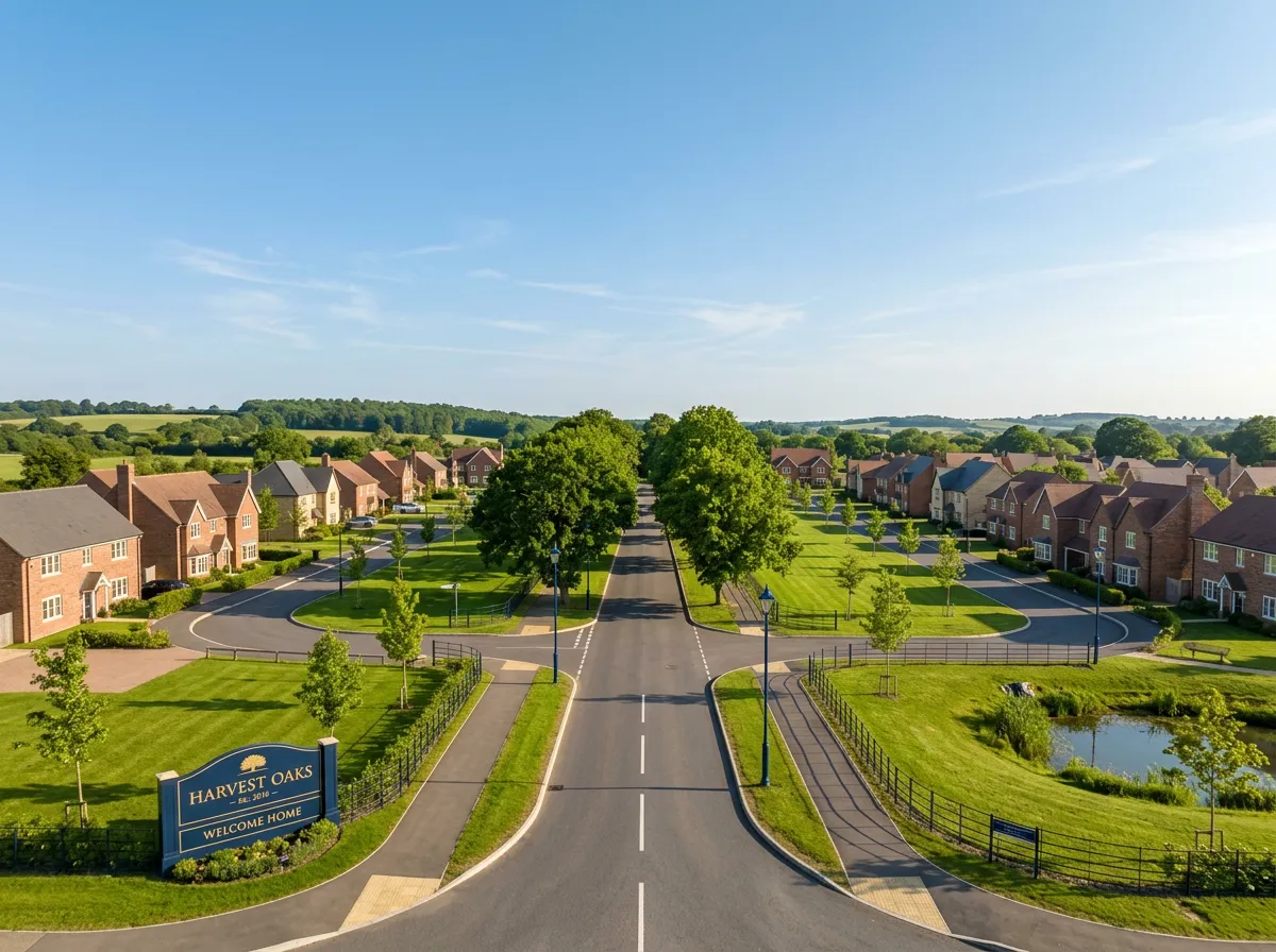 Master-planned residential township with tree-lined paved roads and green plot enclaves