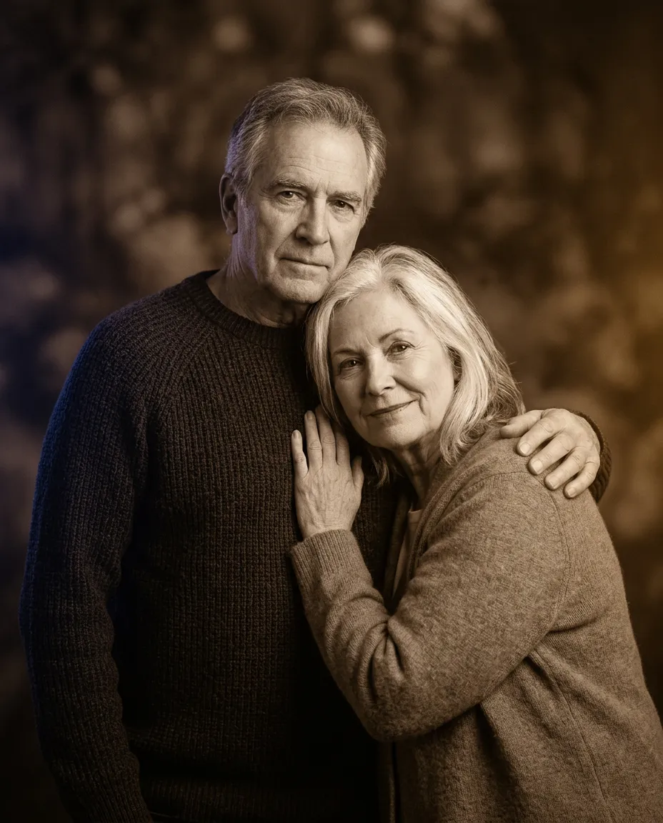 Warm sepia portrait of Eleanor and Marcus Vance