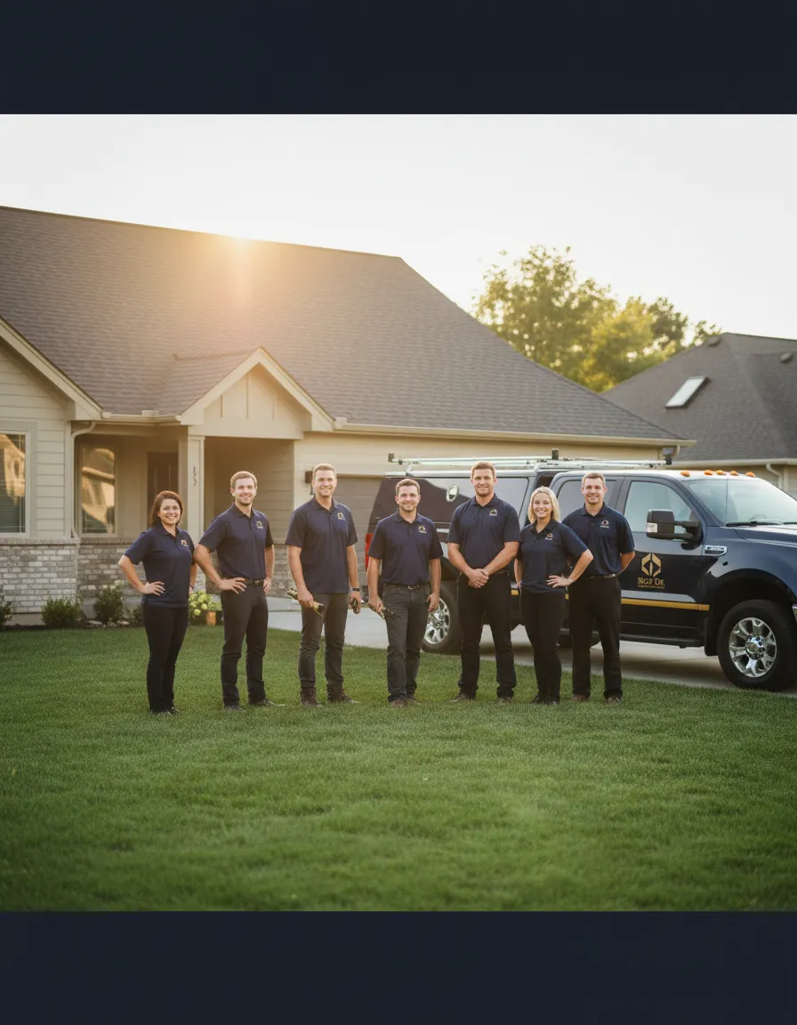 The Roof Dr team standing in front of a pristine roof installation in West Michigan