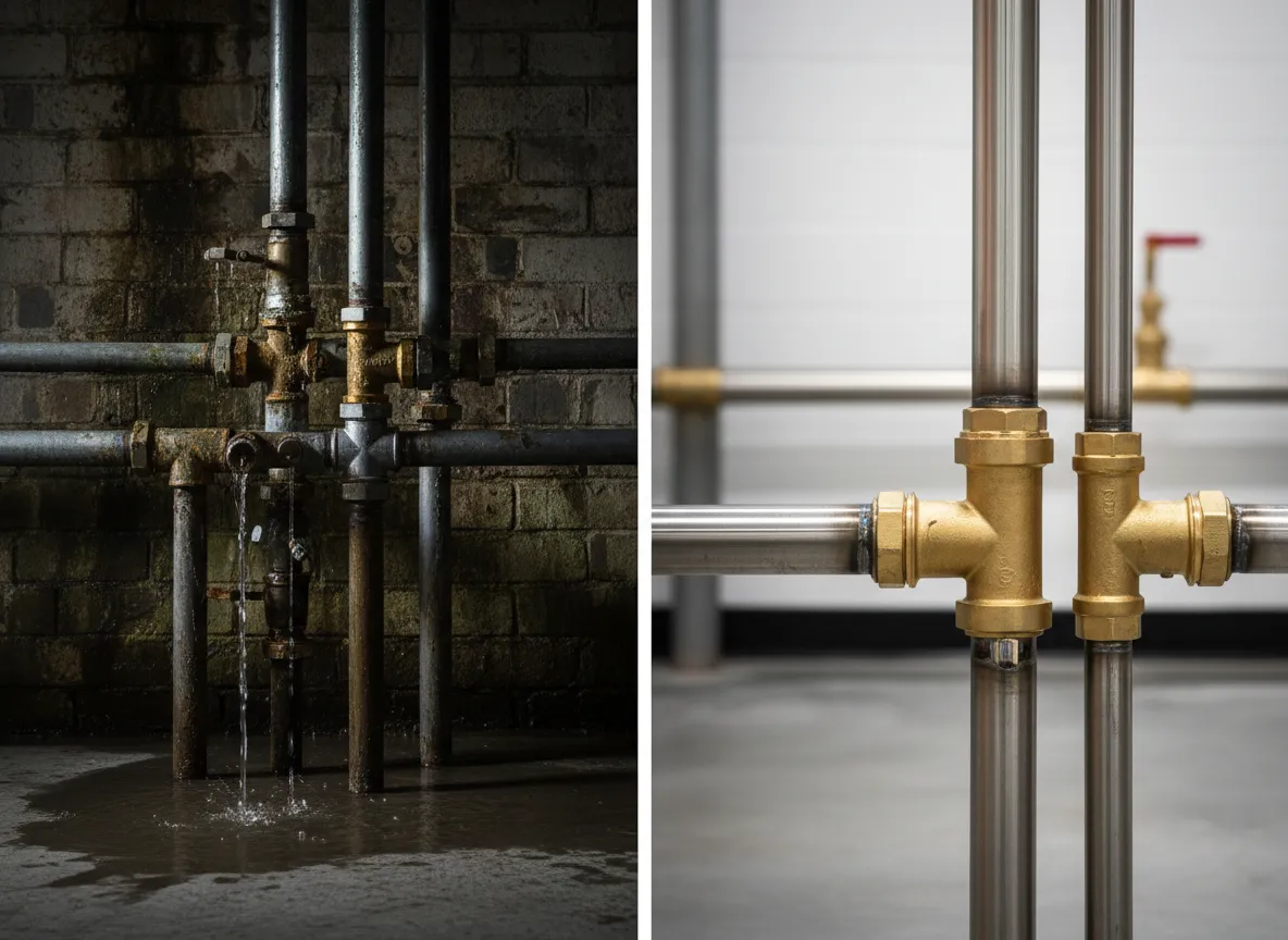 Before and after commercial plumbing repair