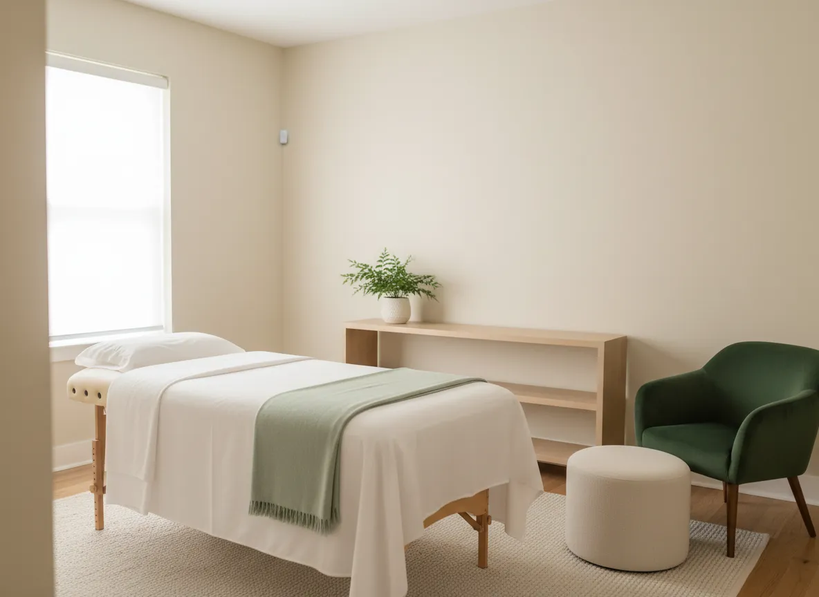 Calm treatment room prepared for lymphatic massage at Utah Family Wellness