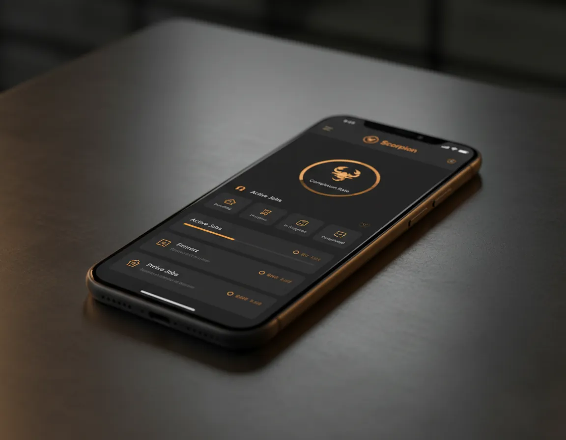 Scorpion App showing job tracking features