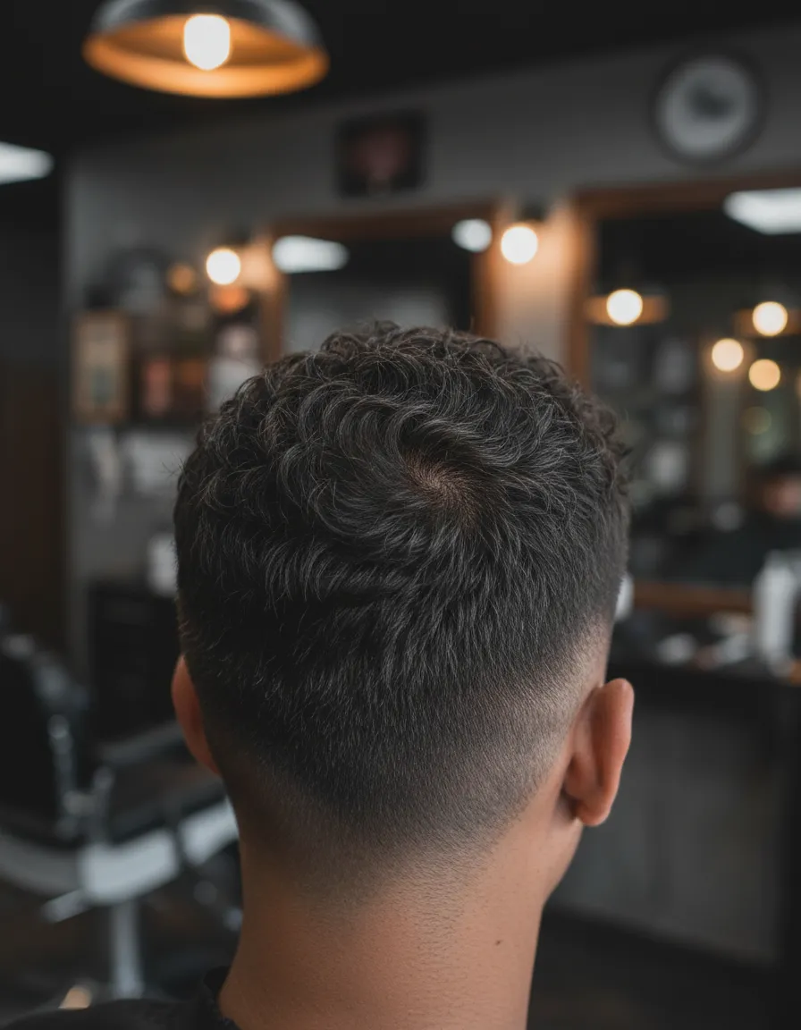 Close-up of a detailed fade haircut at Korrey Kutz