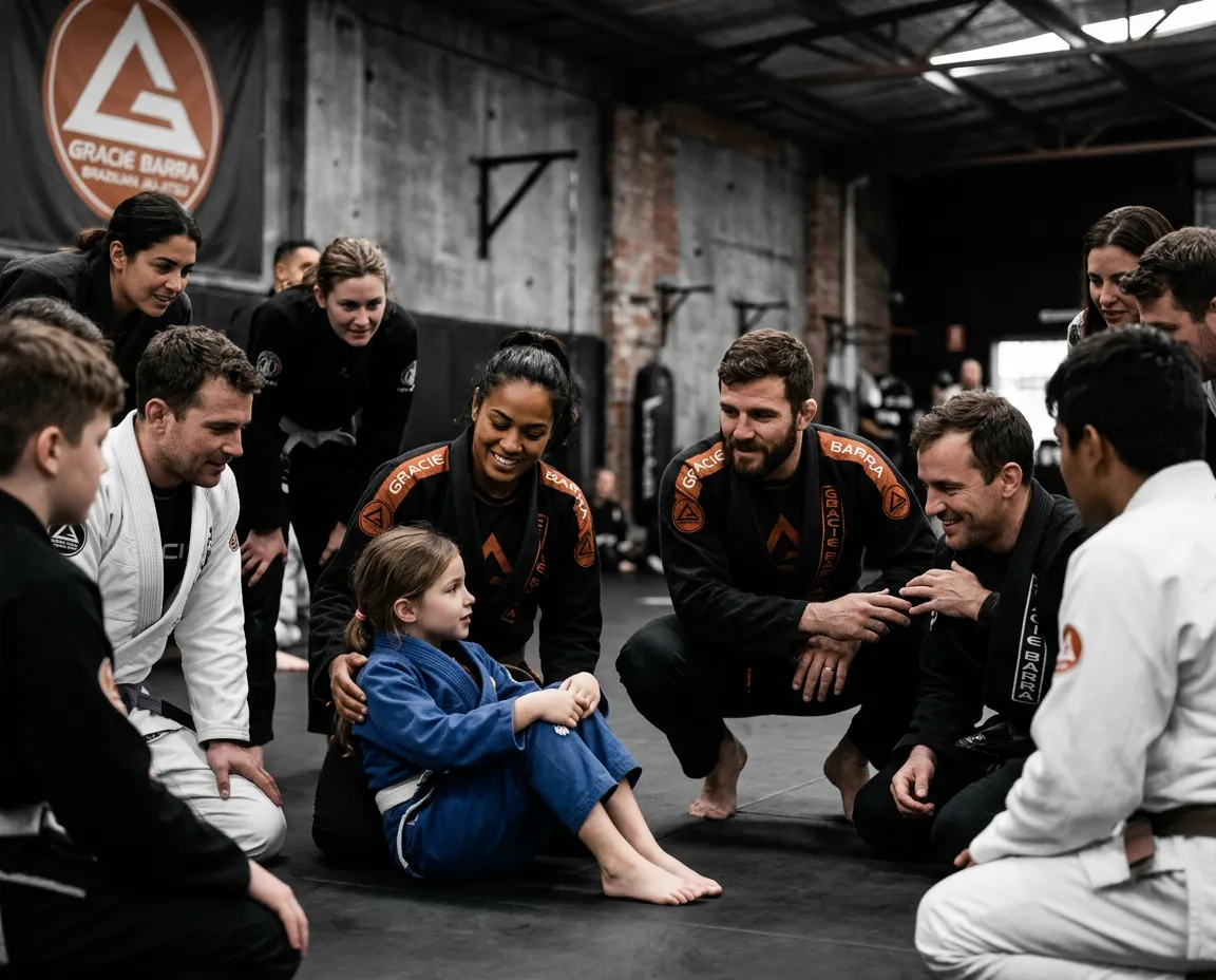 Beginners learning fundamental martial arts techniques with supportive coaches