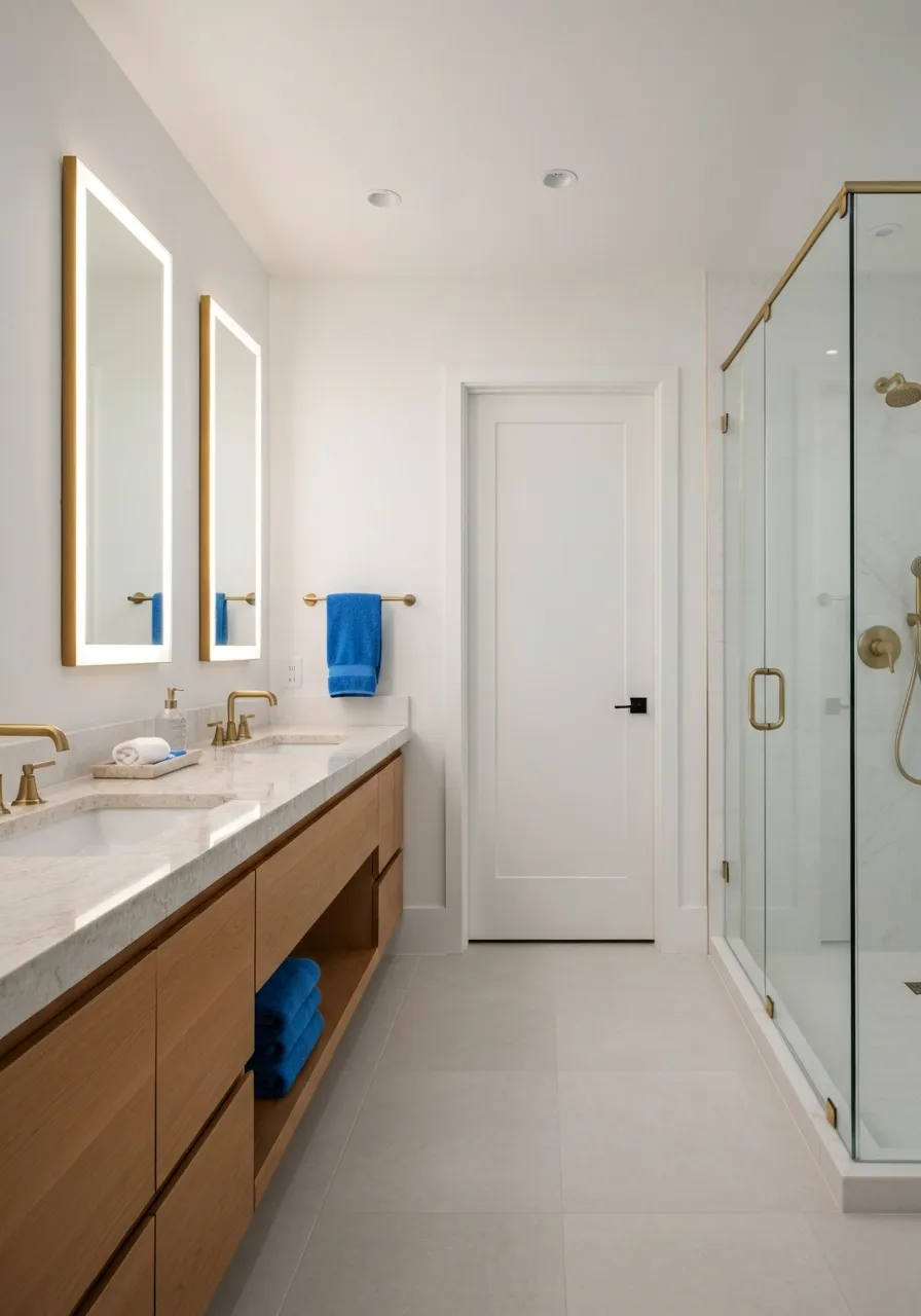 Bright, modern transitional bathroom tailored to the Magnolia, Texas climate and lifestyle