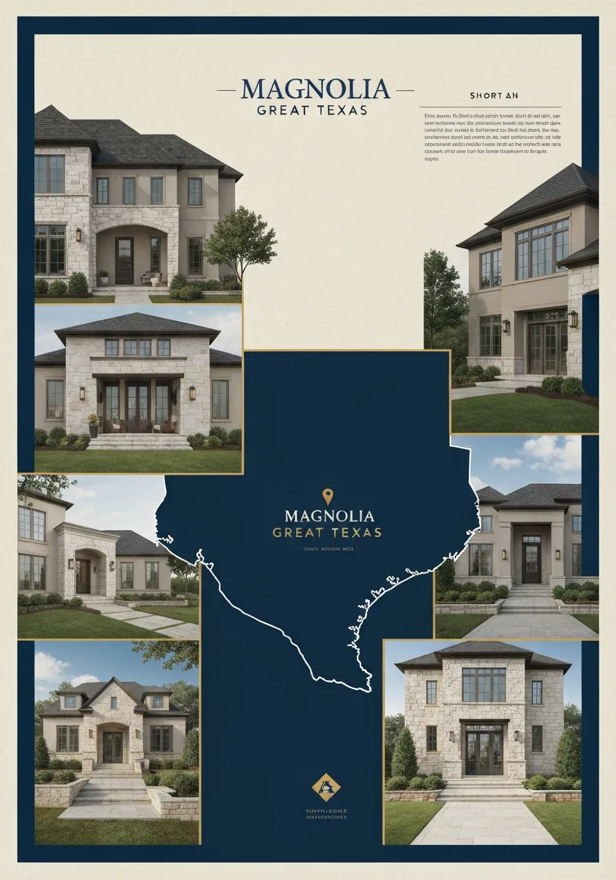 Stylized map and architectural elements showcasing the Texas service region