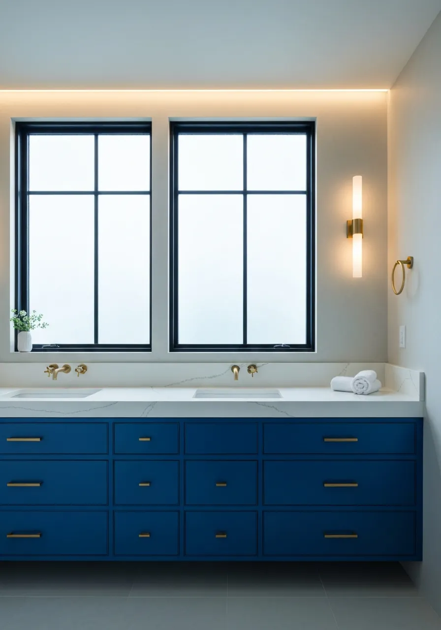 Luxurious master bathroom in a Memorial Texas home featuring marble surfaces and large windows