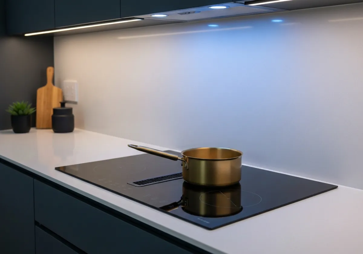 Energy-efficient modern kitchen setup with natural light