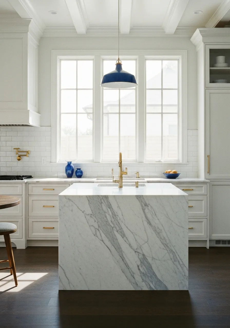 High-end open concept kitchen remodel featuring climate-ready luxury stone in a Magnolia Texas home