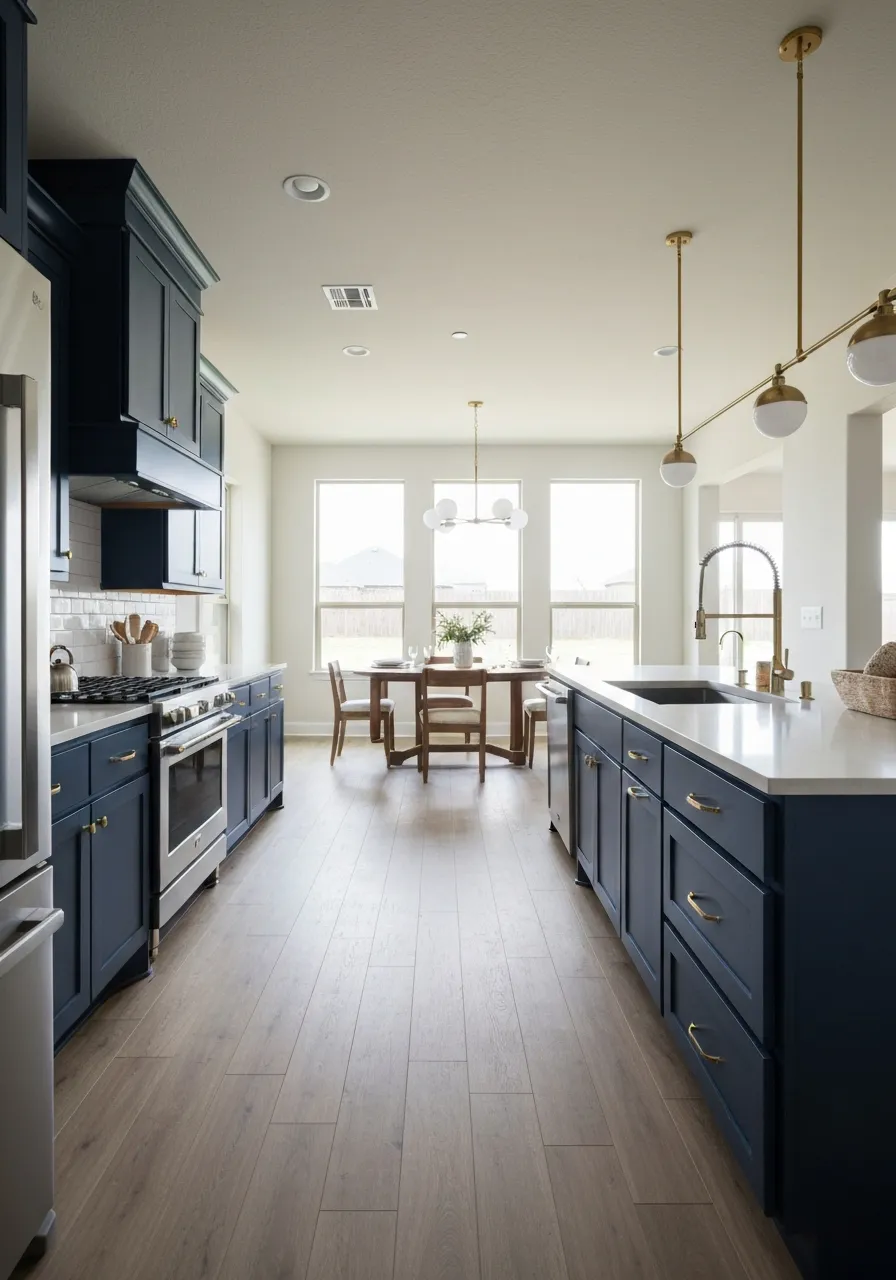 Architectural kitchen layout with optimized traffic patterns