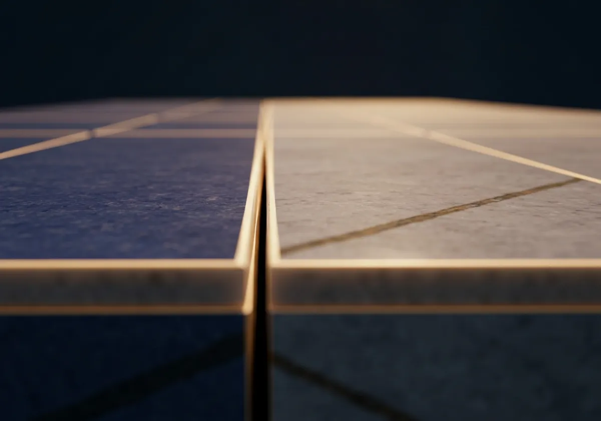 Close-up of premium honed marble installation with precise architectural edges