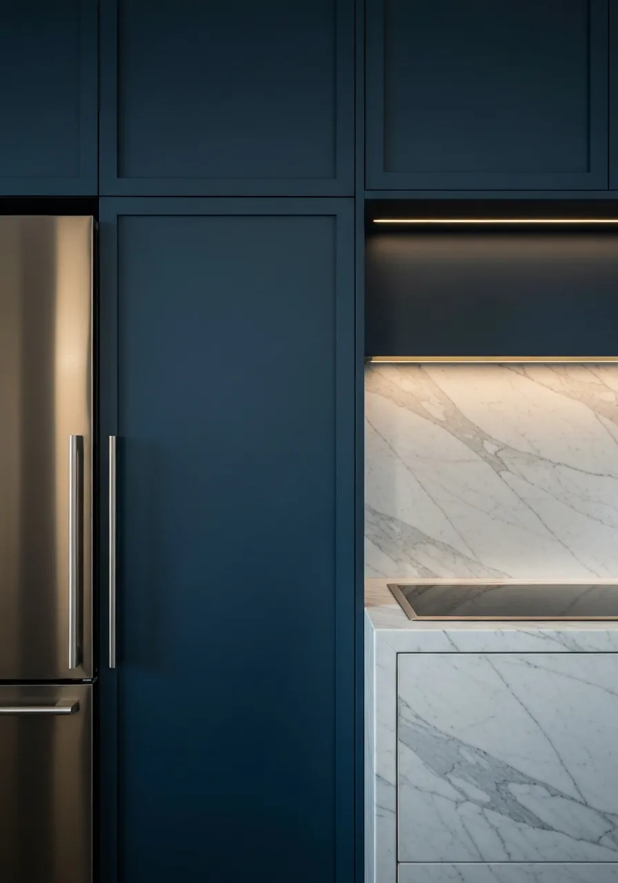Integrated high-efficiency appliances in a luxury modern kitchen