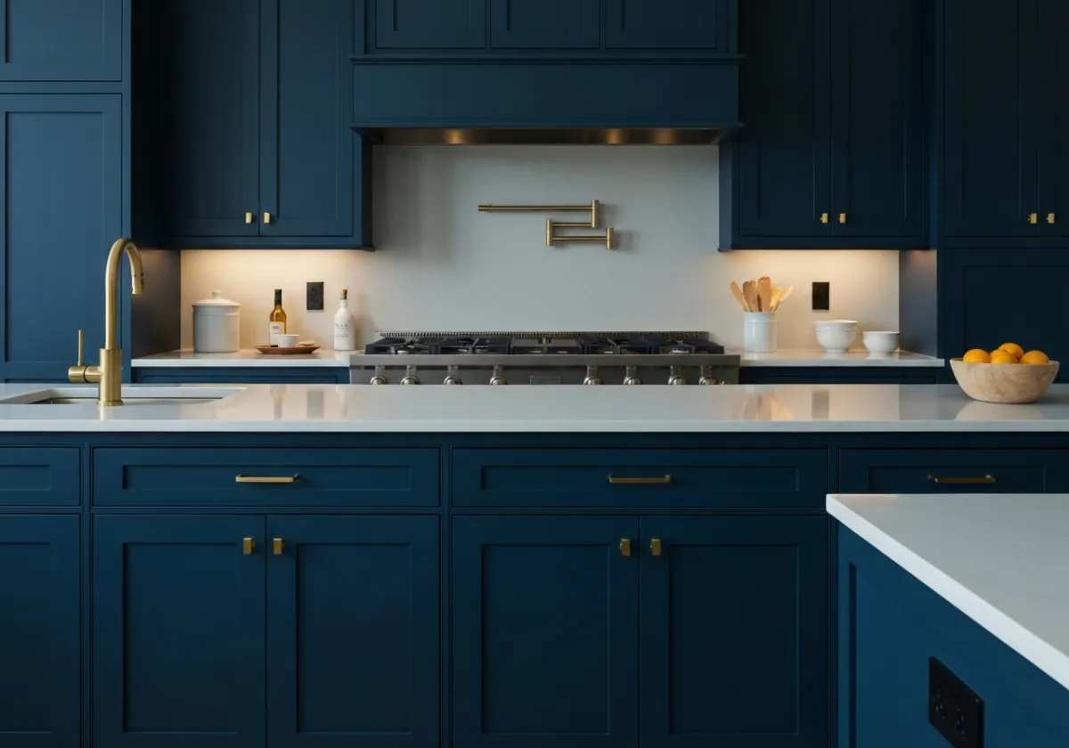 Modern luxury kitchen emphasizing energy-efficient appliances and an ergonomic workflow