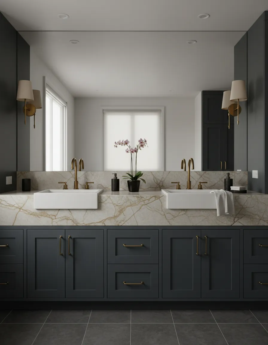 Natural stone bathroom vanity tops designed for moisture resistance