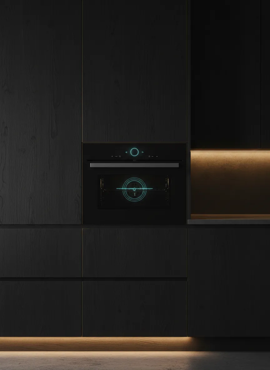 Smart tech kitchen integration featuring concealed appliances