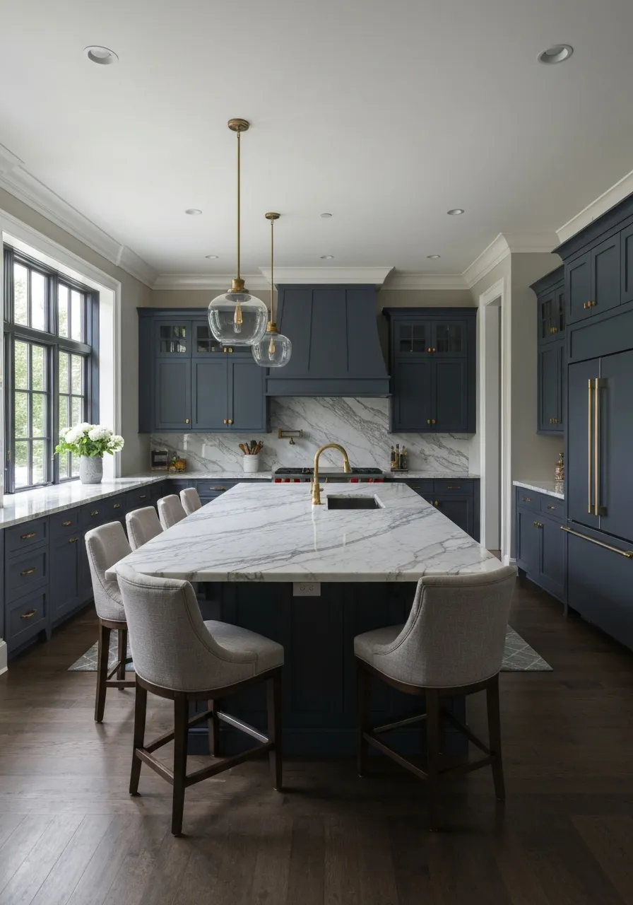 Durable premium natural stone materials in a luxury kitchen
