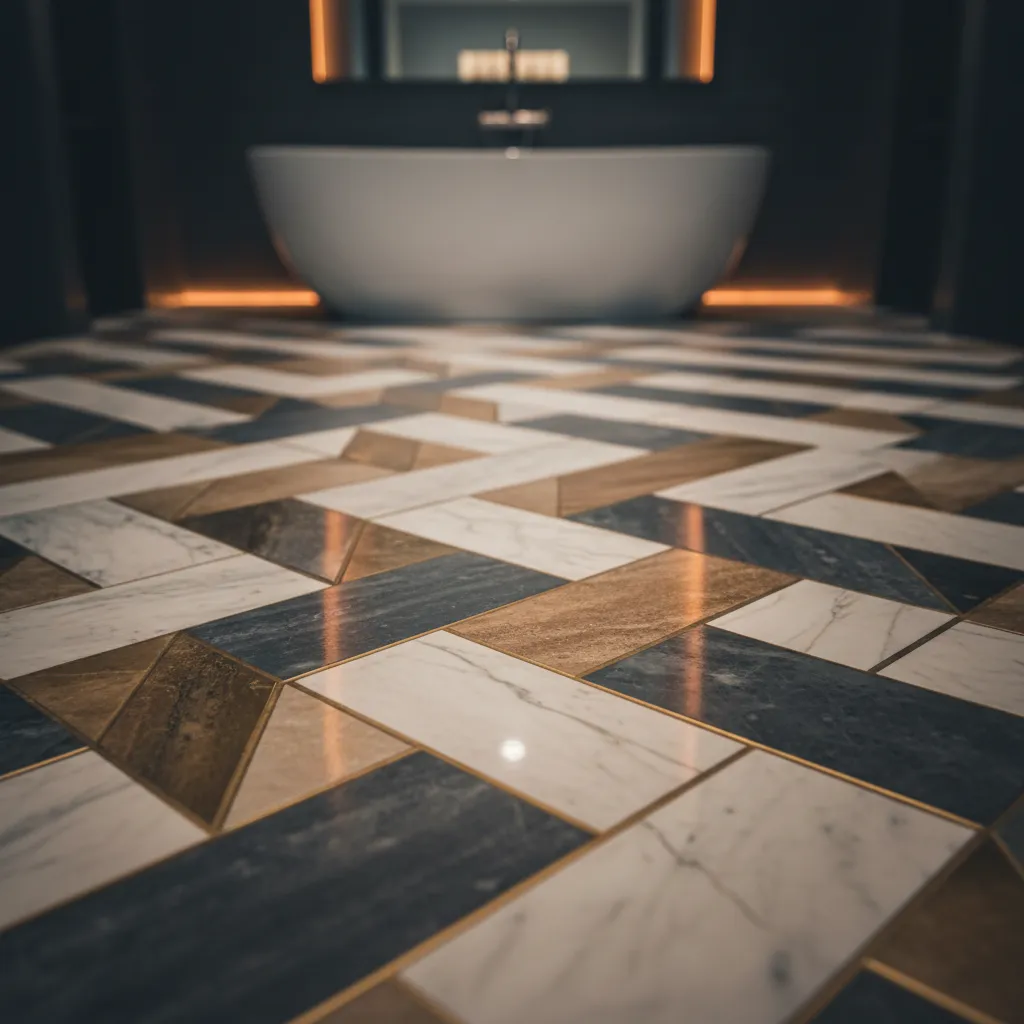Intricate luxury tilework and large-format porcelain bathroom flooring