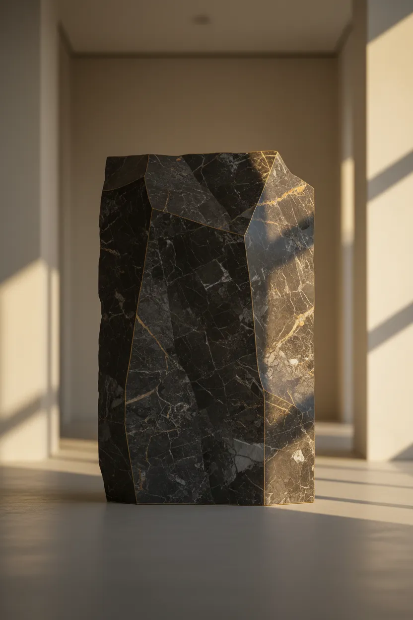 Monolithic architectural stone installation reflecting Bellaire luxury properties