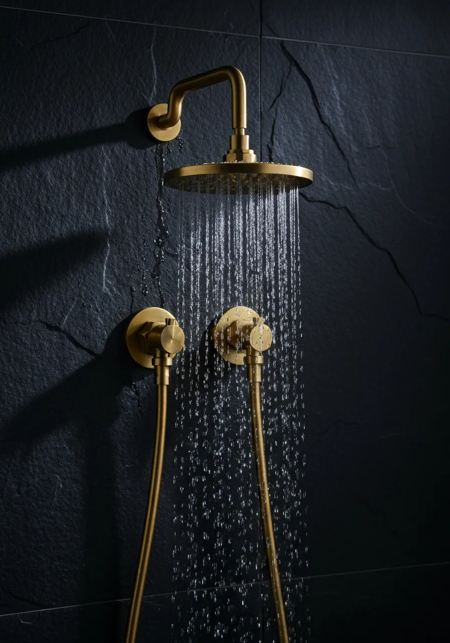 Modern high-efficiency luxury shower system in stone bathroom