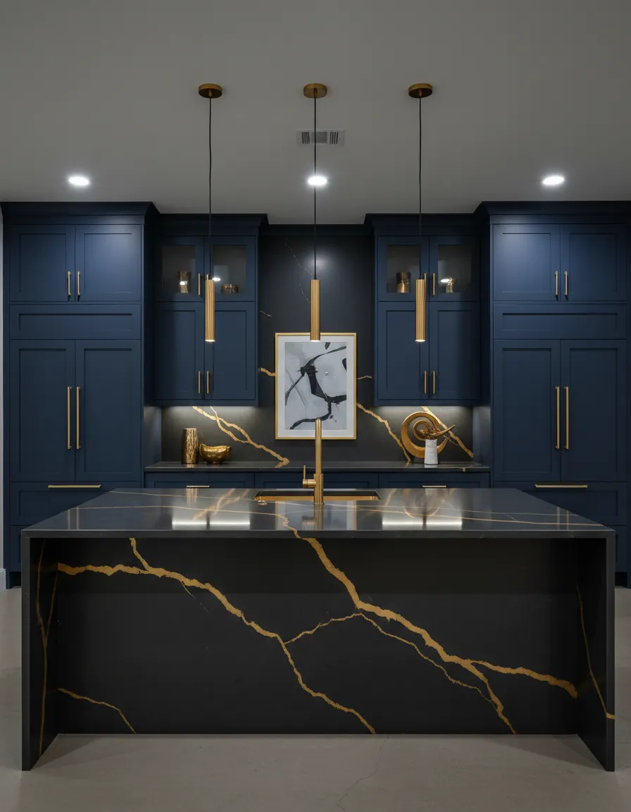 Texas Contemporary dark bold quartz countertops in The Woodlands