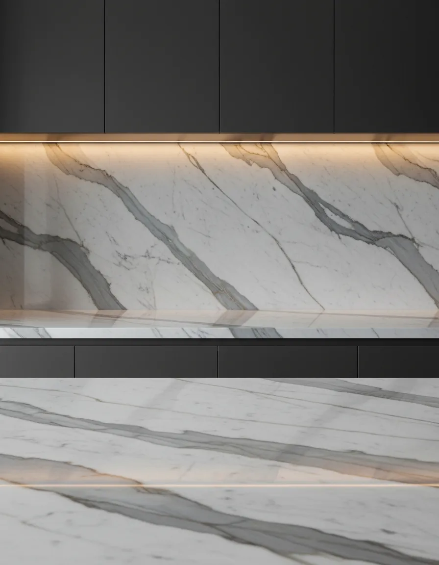 Luxurious marble countertops in bespoke kitchen