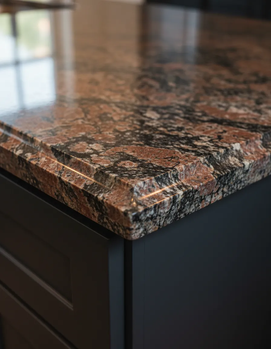 Unique granite countertop slab installation
