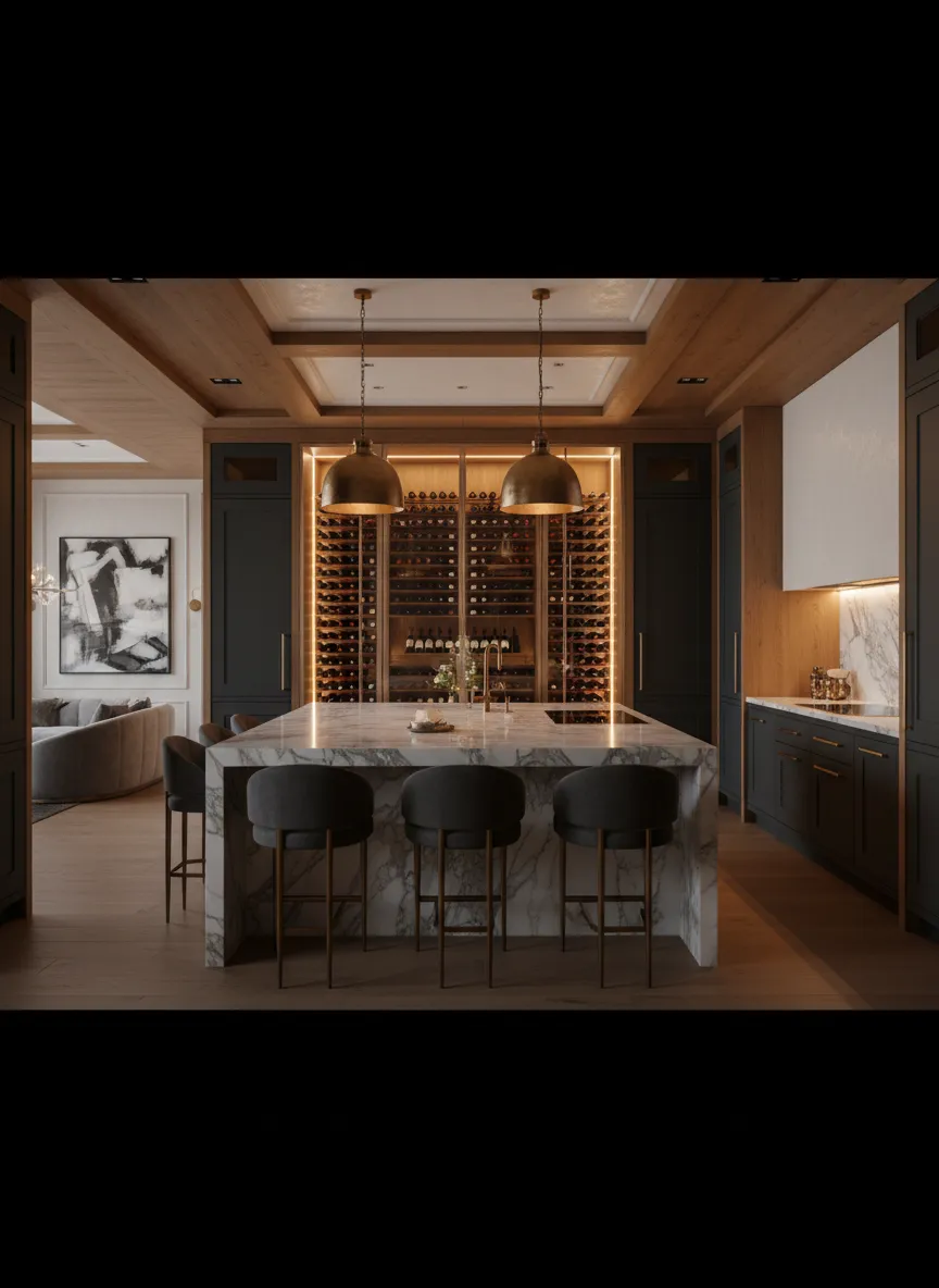 Expansive luxury prep and host kitchen setup in The Woodlands