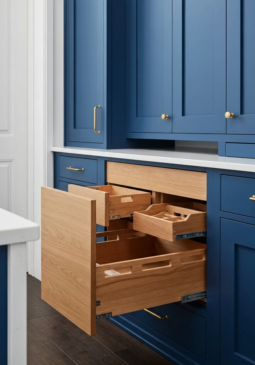 Custom cabinetry and ergonomic kitchen storage layout