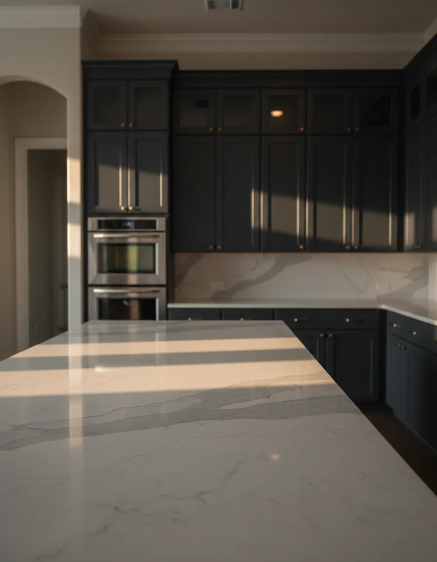 Durable quartz kitchen countertop installed in a modern Texas home